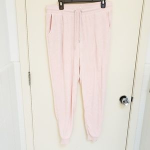 Pale Pink Bebe Rhinestone Velour Jogger Sweatpants